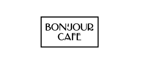 Bonjour Cafe logo in black frame