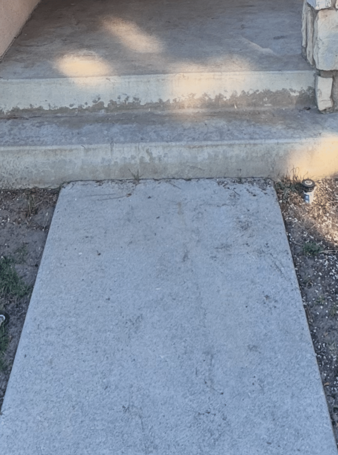 Before-Photo-Northridge-Walkway (1) Finished tan full broadcast epoxy flake residential walkway in Northridge CA