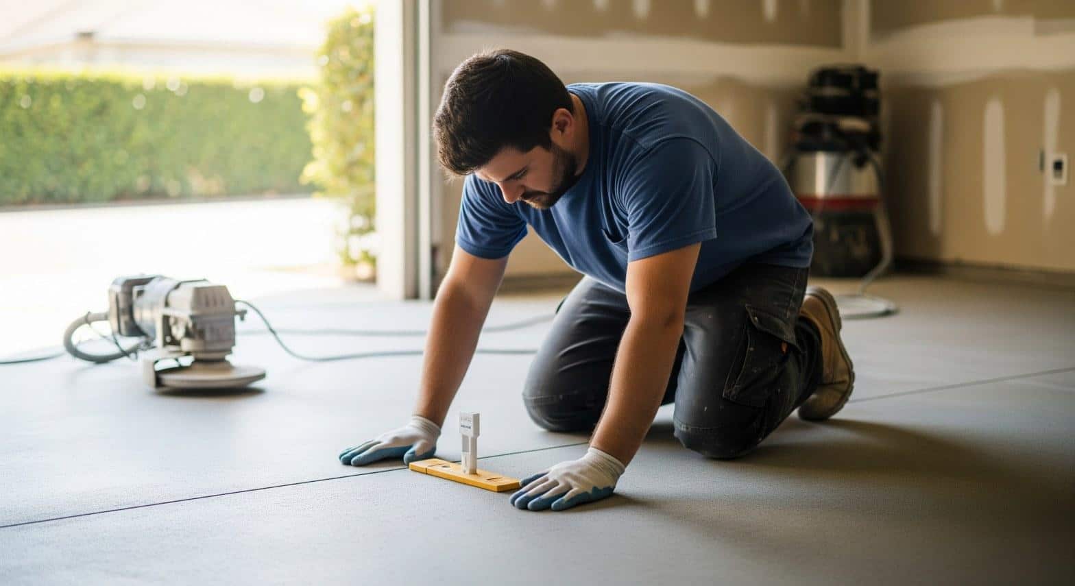 Concrete coatings contractor performing a moisture vapor test on a garage slab in Northridge, CA before applying epoxy coating