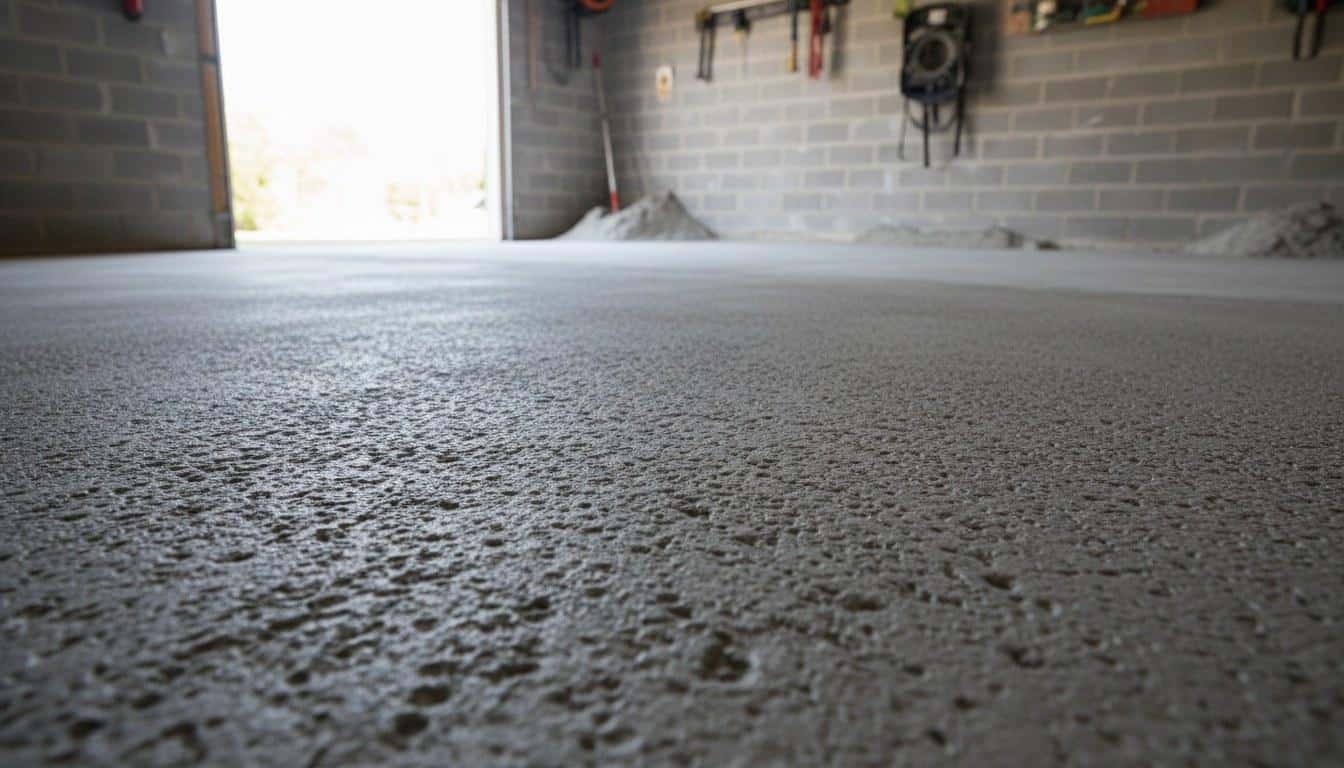 Concrete garage floor prepared with diamond grinding before epoxy coating installation in Southern California