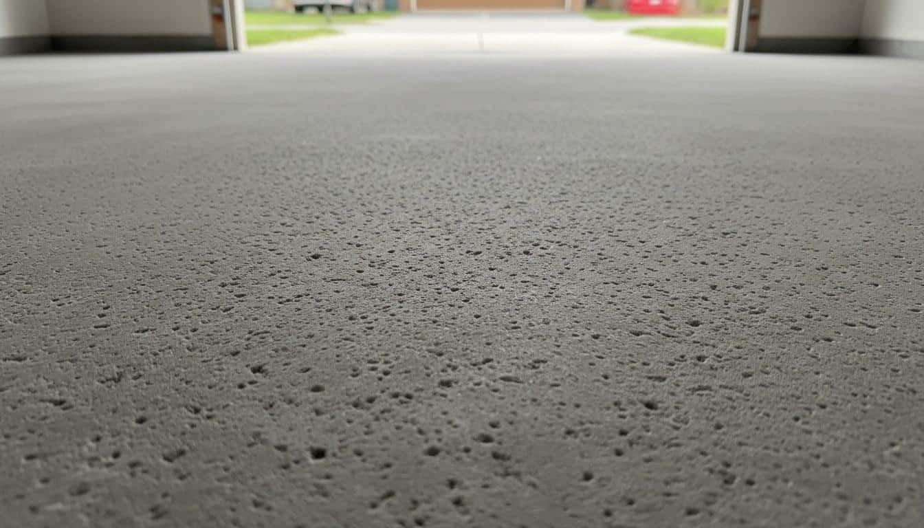 Freshly diamond-ground concrete garage floor prepared for professional epoxy coating installation