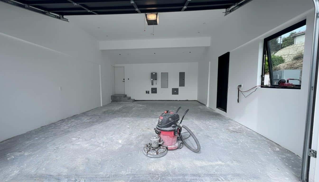 Industrial diamond floor grinder used for professional concrete surface preparation before epoxy coating installation